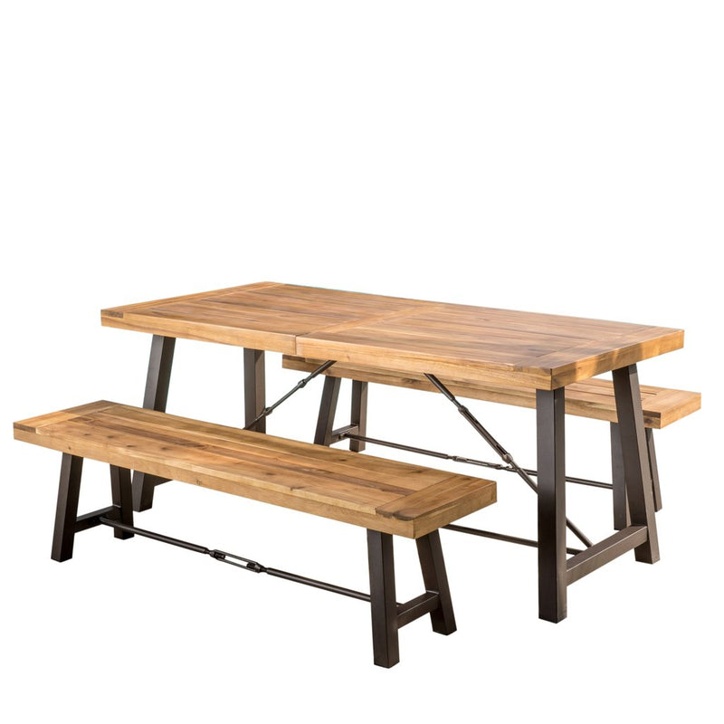 CAVITE Rustic Industrial Outdoor Mango Wood Picnic Dining Set