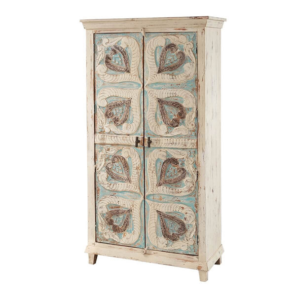 Mimosa Distressed White Hand-carved Solid Wood Vintage Armoire