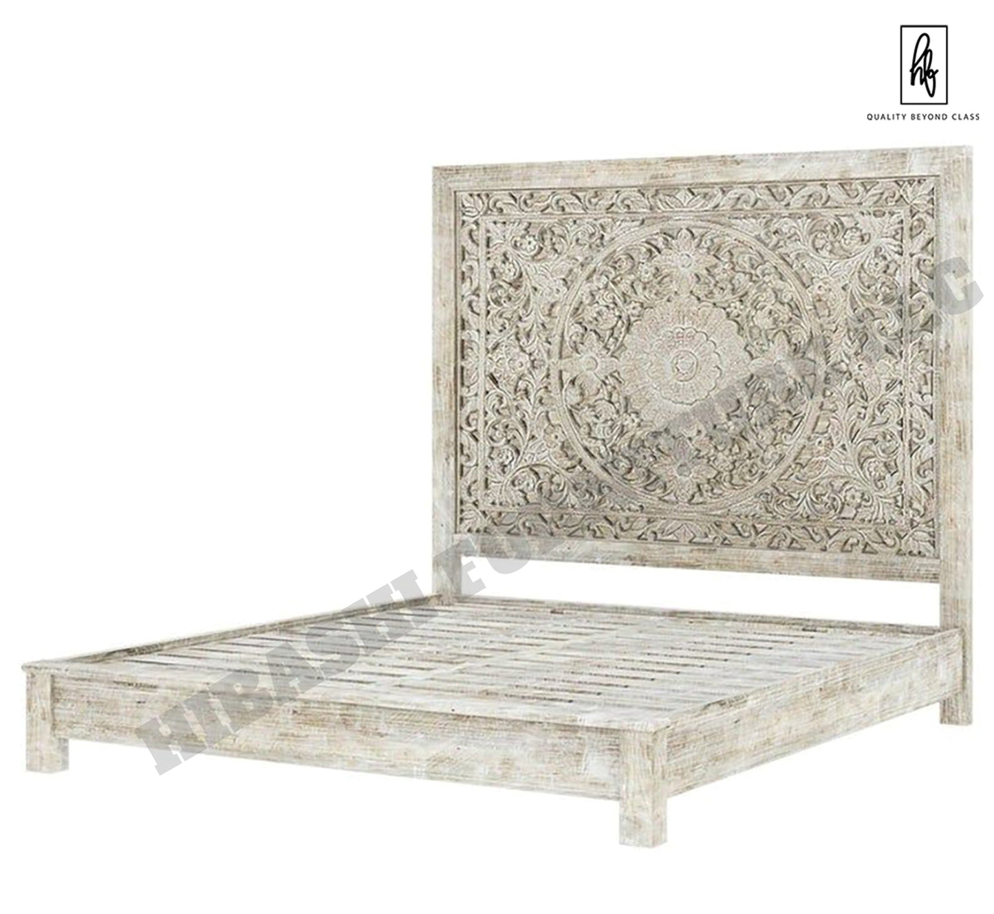 Sunflower Design Hand Carved Solid Wooden Bed Frame
