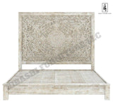 Sunflower Design Hand Carved Solid Wooden Bed Frame