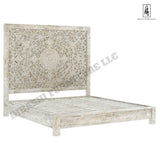 Sunflower Design Hand Carved Solid Wooden Bed Frame