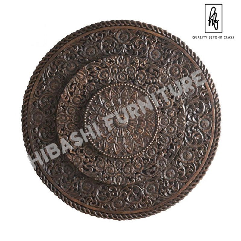 Mughal Style Carved Wood 3 Step Round BedHead/Wall Panel Brown