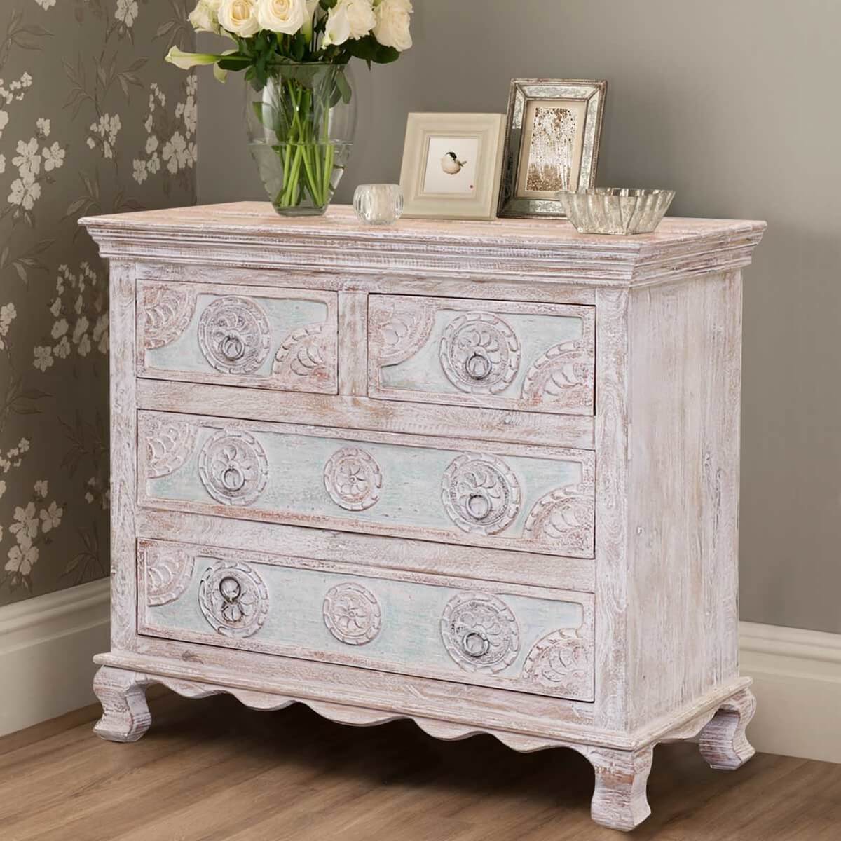 India Hand Carved Florentine Wood 4 Dresser