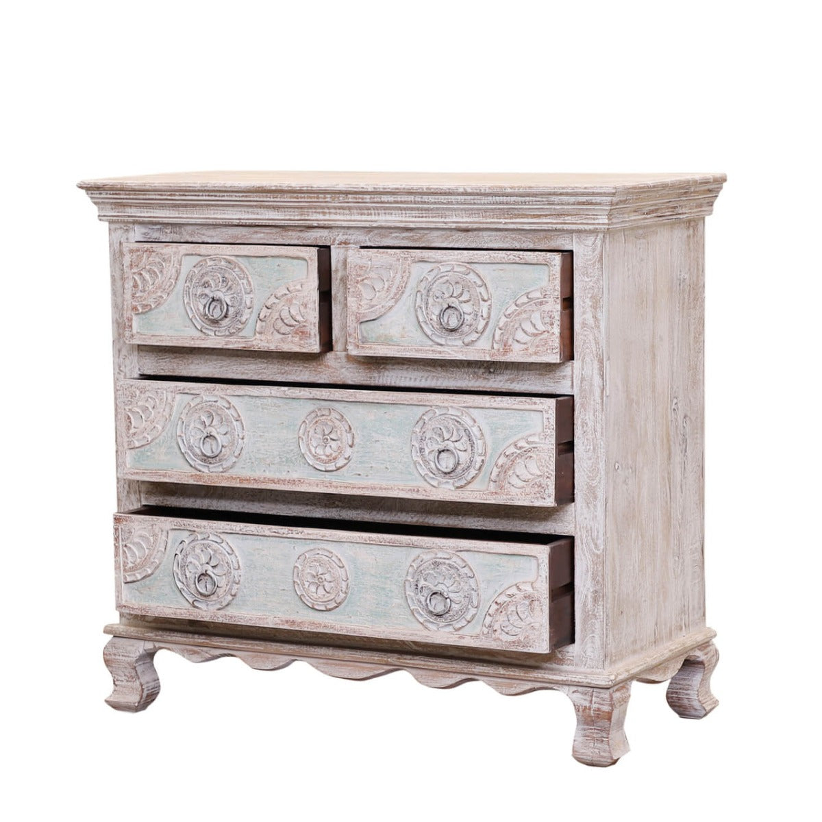 India Hand Carved Florentine Wood 4 Dresser