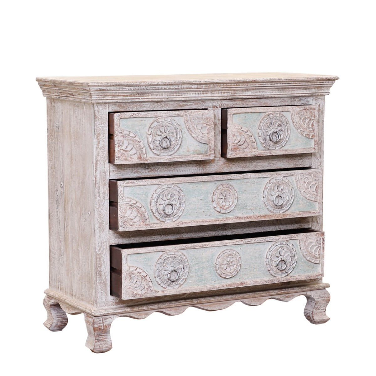 India Hand Carved Florentine Wood 4 Dresser