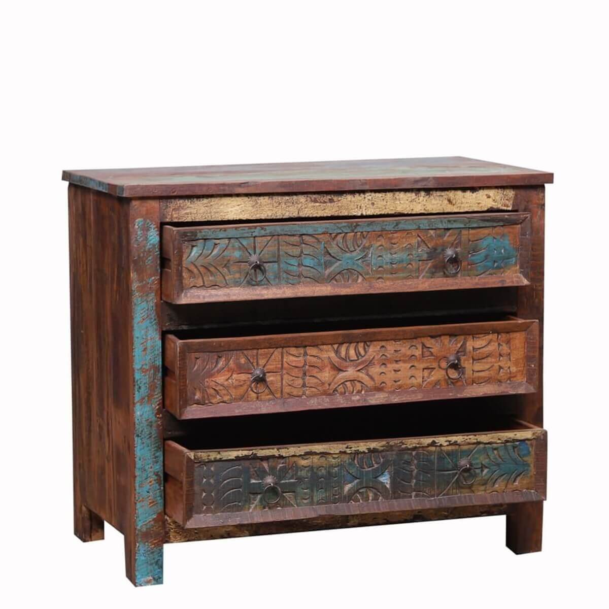 Tomales Hand Carved Solid Wood 3 Drawer Bedroom Dresser