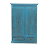 Guful Turquoise Hand Carved Solid Wood 2 Drawer Armoire