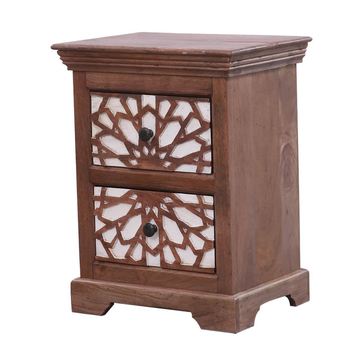 Traditional Mosaic Solid Wood Two Drawer Bedside Table