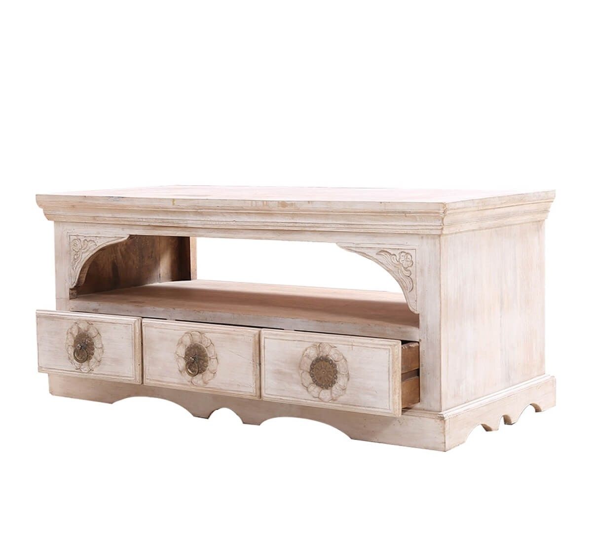 AKAP White Solid Wood 3 Drawer Media Cabinet