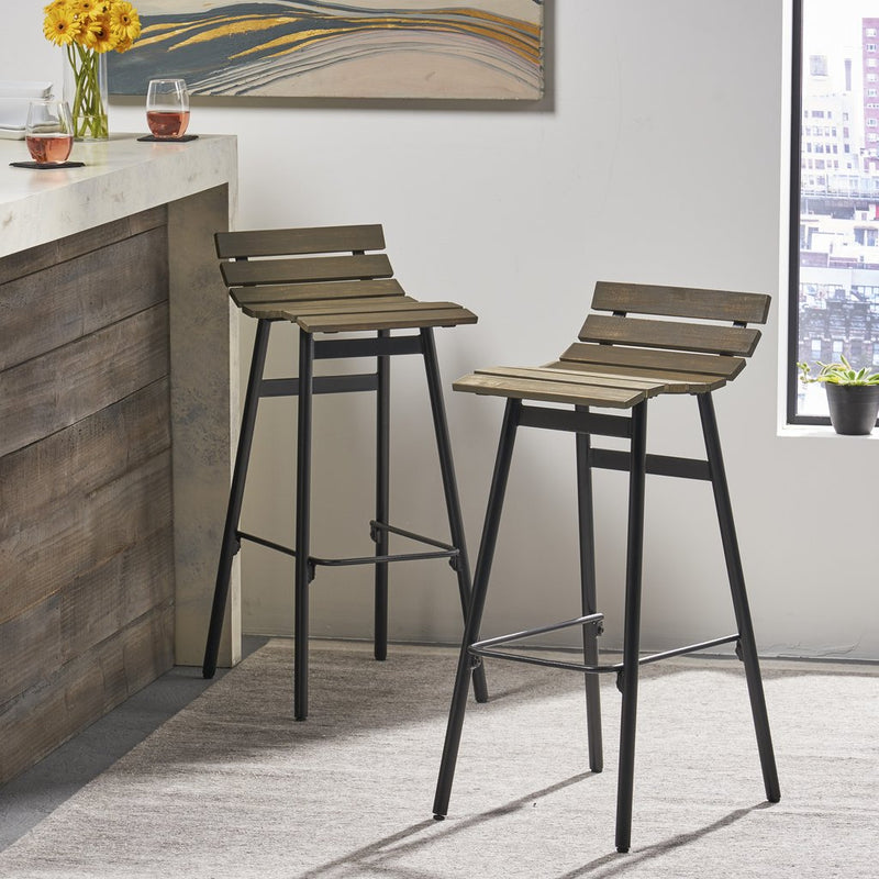 CLAVER 35 inches Industrial Wooden Barstool (Set of 2)