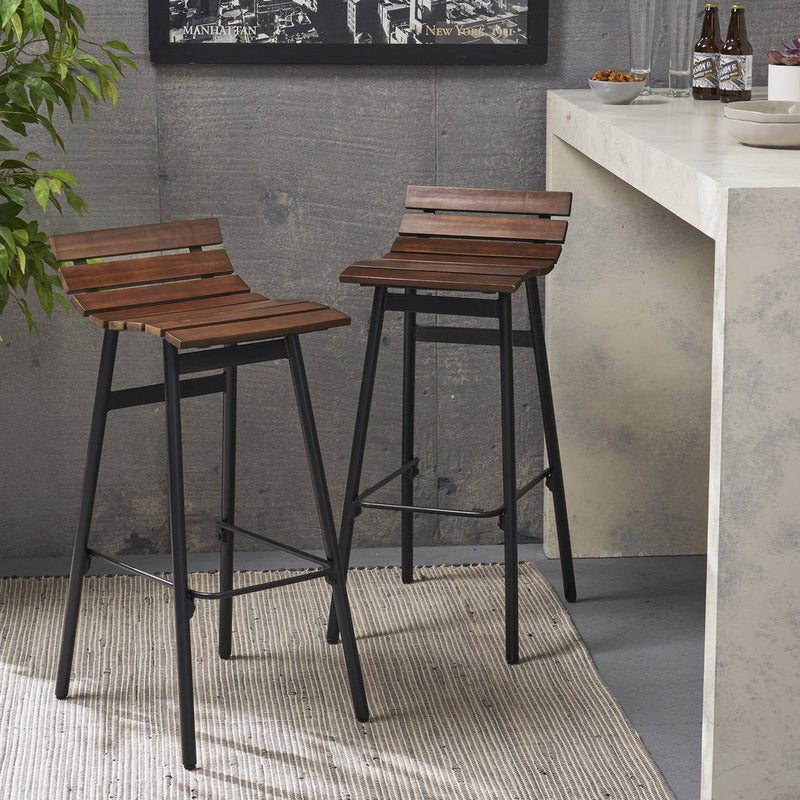 CLAVER 35 inches Industrial Wooden Barstool (Set of 2)